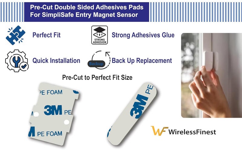 WirelessFinest 20x Replacement Secure Hold Adhesive Tape for SimpliSafe Entry Sensors Magnets, Strong Hold Double-Sided Pads for Easy Installation On Door Window, Pre-Cut No Cutting Needed, Peel & Stick, Premium - Image 3